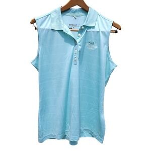 Nike Golf Tour Performance Dri-Fit Sleeveless Blue Shirt Woodfin Ridge logo SZ:L